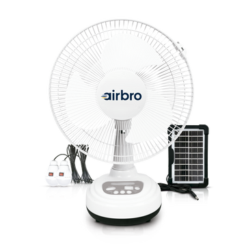 Airbro FSA-12 Rechargeable 12” Fan – AC/DC Dual Power, Solar Charging, Night Light, Mobile Charger