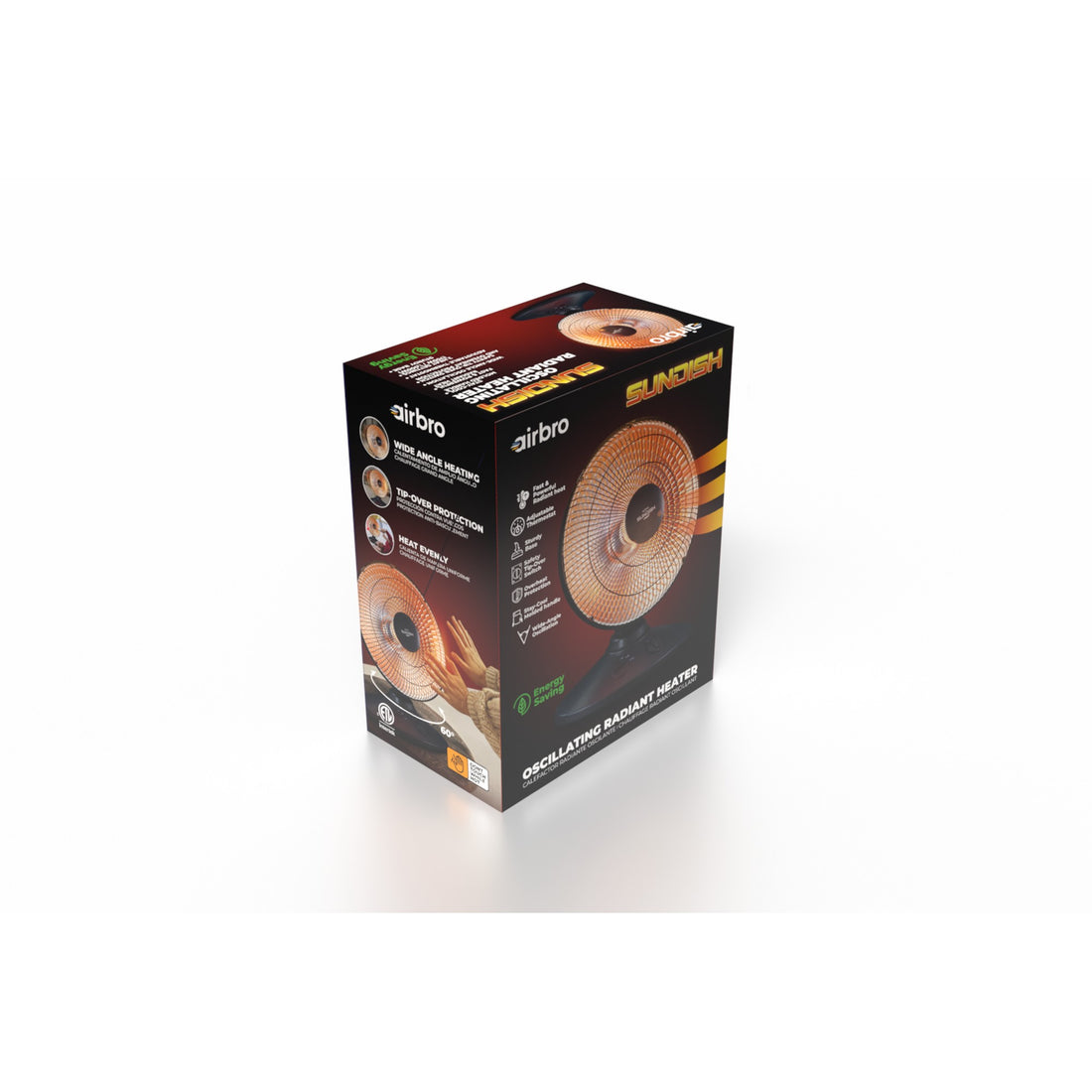 Radiant Heater – 1000W Electric Heater with 70° Oscillation, Dual Heat Settings, Safety Tip-Over Protection