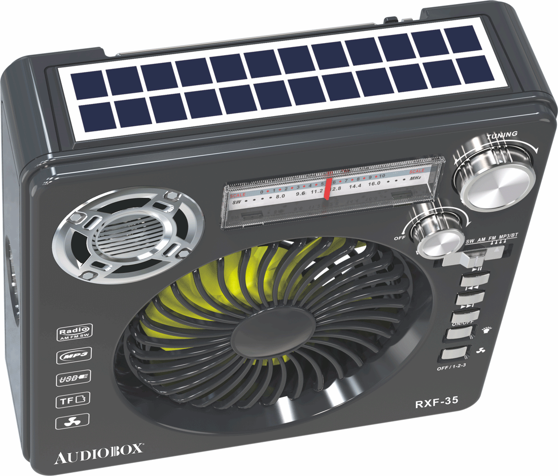 RXF-30 Compact Rechargeable Fan & Emergency Radio – AM/FM/SW, Bluetooth, Flashlight, MP3 Playback